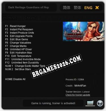 Cheats Dark Heritage Guardians of Hope - Trainer v3.5 por MrAntiFan