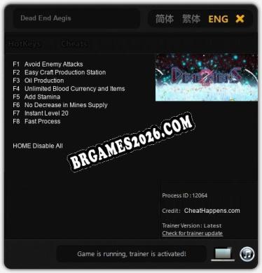 Dead End Aegis: Trainer Gratuito (+8 cheats)