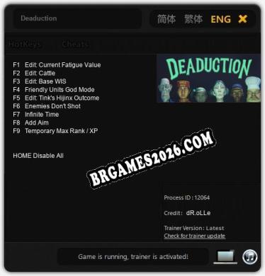 Trainer Deaduction [PC] - 9 funções ativas