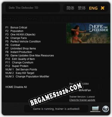 Defe The Defender TD: Trainer Atualizado v1.9 (todos os cheats)
