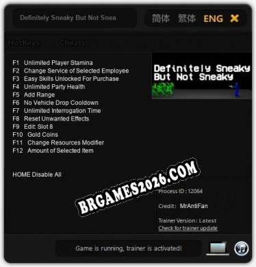 Definitely Sneaky But Not Sneaky: Cheats, Trainer +12 [MrAntiFan]