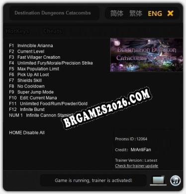 Trainer e cheats para Destination Dungeons Catacombs of Dreams - 13 opções