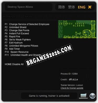 Destroy Space Aliens: Trainer Gratuito (+11 cheats)