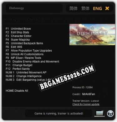 Diehexegy: TRAINER E CHEATS (V1.0.34)