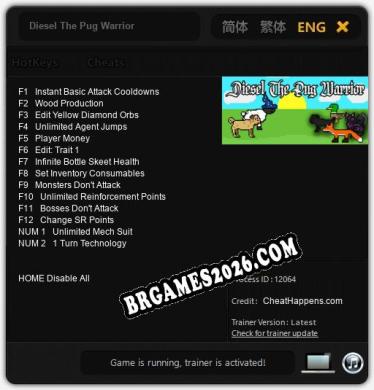 Trainer e cheats para Diesel The Pug Warrior - 14 opções