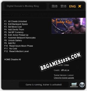 Trainer e cheats para Digital Domain’s Monkey King - 12 opções