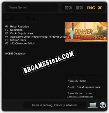 Trainer para Dinner Served [v1.0.7]