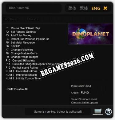 Trainer e cheats para DinoPlanet VR - 15 opções