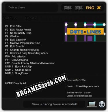 Dots n Lines - Trainer Funcional +15 funções