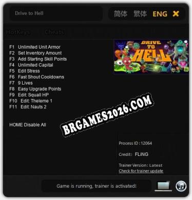 Trainer e cheats para Drive to Hell - 11 opções