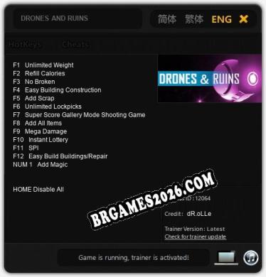 DRONES AND RUINS - Trainer Funcional +13 funções