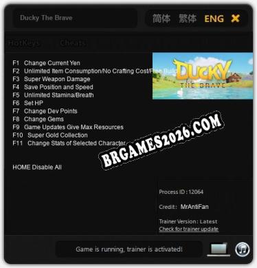 Trainer e cheats para Ducky The Brave - 11 opções