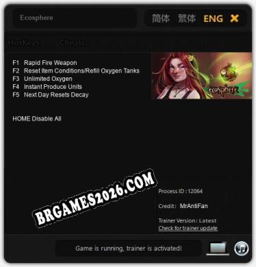 Ecosphere: Trainer Gratuito (+5 cheats)