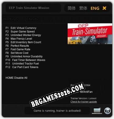 EEP Train Simulator Mission: Trainer Gratuito (+12 cheats)