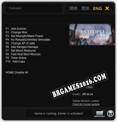 Entropia: Trainer Gratuito (+10 cheats)