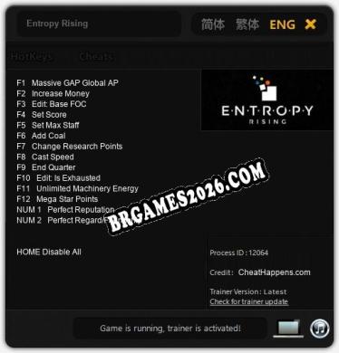 Entropy Rising - Cheat Trainer +14 [Edição CheatHappens.com]