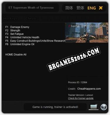 Cheats e trainer ET Superman Wrath of Tyrannosaurus Rex +6 [Verificado funcionando]