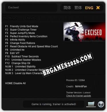 Excised - Trainer Funcional +15 funções