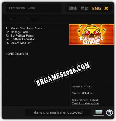 Cheats Excremental Game - Trainer v2.1 por MrAntiFan