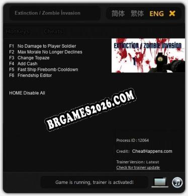 Extinction / Zombie İnvasion 1 - Trainer Funcional +6 funções