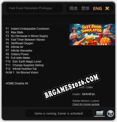 Fast Food Simulator Prologue - Trainer Funcional +13 funções