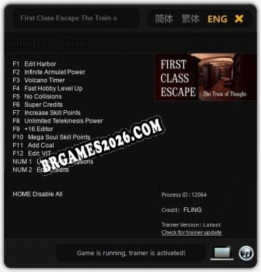 First Class Escape The Train of Thought: Trainer Atualizado v1.4 (todos os cheats)