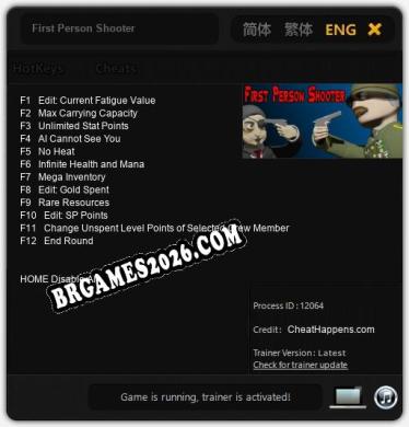 First Person Shooter: Trainer Atualizado v1.6 (todos os cheats)