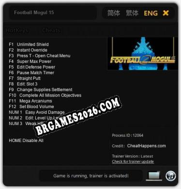 Trainer e cheats para Football Mogul 15 - 15 opções