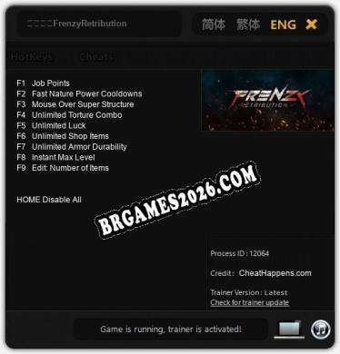 Trainer 罪業狂襲FrenzyRetribution [PC] - 9 funções ativas
