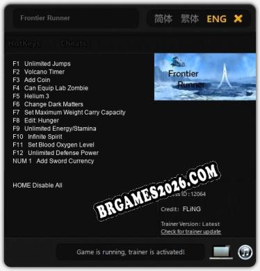 Cheats e trainer Frontier Runner +13 [Verificado funcionando]