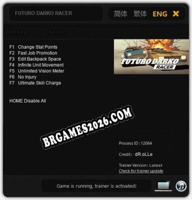 FUTURO DARKO RACER: Trainer Gratuito (+7 cheats)
