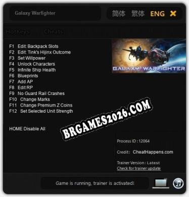 Cheats Galaxy Warfighter - Trainer v2.3 por CheatHappens.com