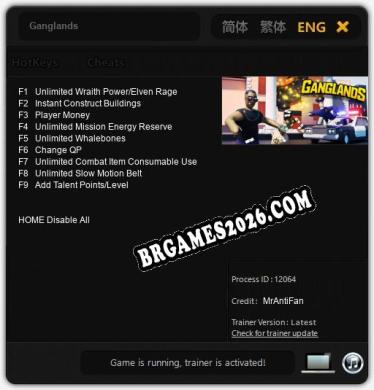 Trainer e cheats para Ganglands - 9 opções