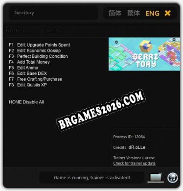 Gerritory: Trainer Gratuito (+8 cheats)