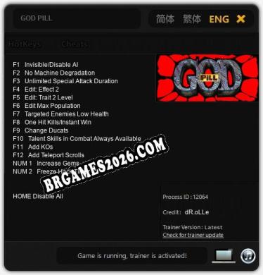 Trainer e cheats para GOD PILL - 14 opções