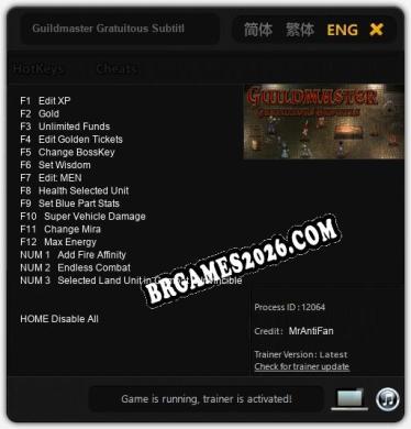 Cheats Guildmaster Gratuitous Subtitle - Trainer v1.5 por MrAntiFan