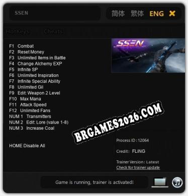 Trainer e cheats para SSEN - 15 opções