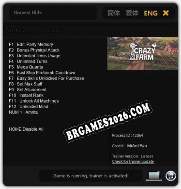 Harvest Hills: Trainer Gratuito (+13 cheats)