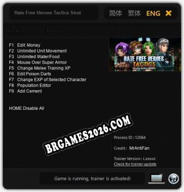 Hate Free Heroes Tactics Strategy Building MMO - Trainer Funcional +9 funções