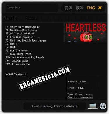 Trainer Heartless [PC] - 12 funções ativas