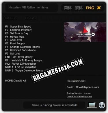 Trainer e cheats para Historium VR Relive the history of Bruges - 14 opções