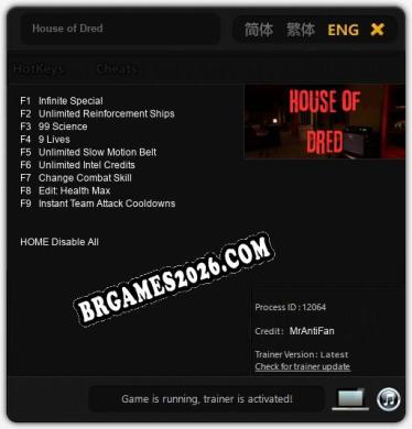 Trainer e cheats para House of Dred - 9 opções
