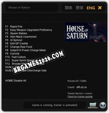 Trainer House of Saturn [PC] - 14 funções ativas
