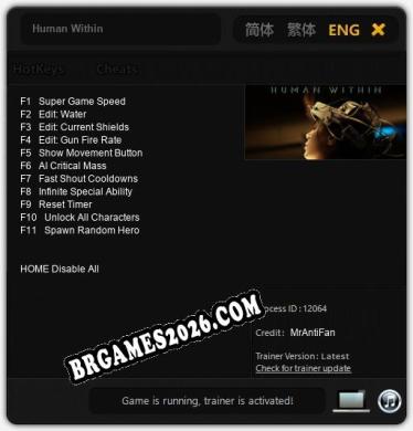 Human Within: Trainer Atualizado v1.4 (todos os cheats)