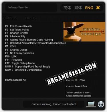 Inferno Frontier: Trainer Atualizado v1.7 (todos os cheats)