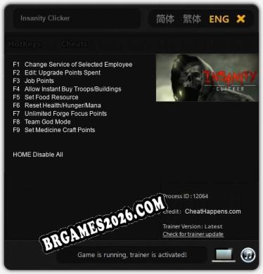 Trainer e cheats para Insanity Clicker - 9 opções