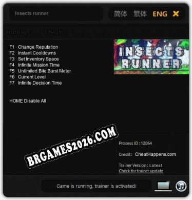 Insects runner - Cheat Trainer +7 [Edição CheatHappens.com]