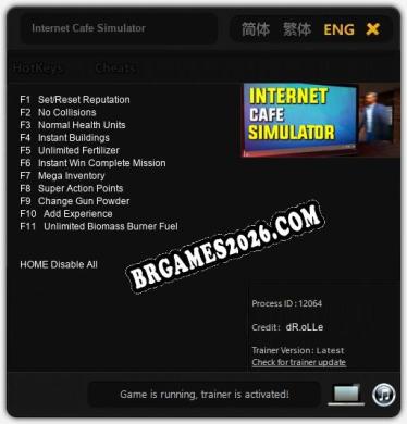Internet Cafe Simulator: Trainer Atualizado v1.9 (todos os cheats)