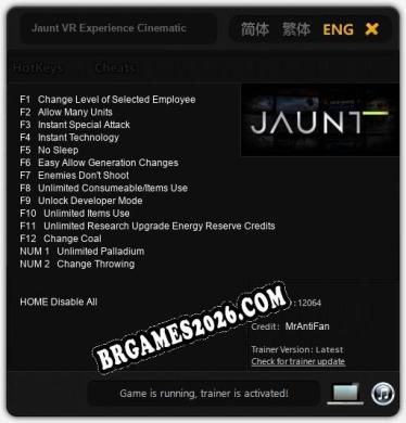 Trainer e cheats para Jaunt VR Experience Cinematic Virtual Reality - 14 opções