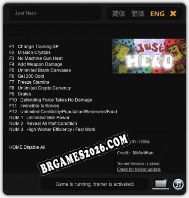 Just Hero - Trainer Funcional +15 funções